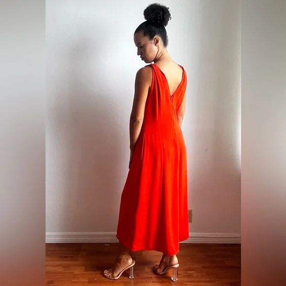Victoria Beckham | Dresses | Victoria Beckham Plunge Midi Dress In Burnt  Orange | Poshmark